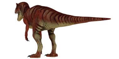 Beyaz arkaplanda bir dinozorun gerçekçi 3D canlandırması