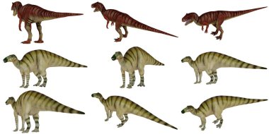 Çeşitli dinozor türleri çizimi.