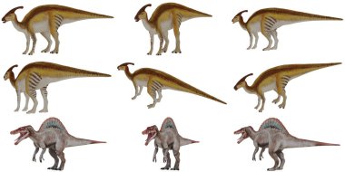 Ekranda dinazor model figürlerinin koleksiyonu.