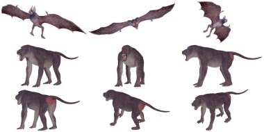 Havada ve karada efsanevi melez yaratıkların dijital canlandırması.