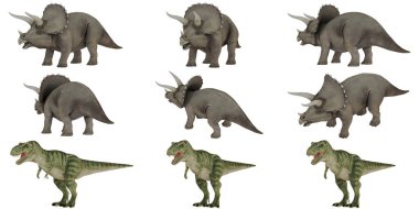 Triceratops ve T-Rex dinozorlarının tasviri