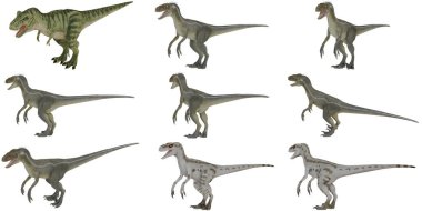 Gerçekçi dinozor çizimleri koleksiyonu.