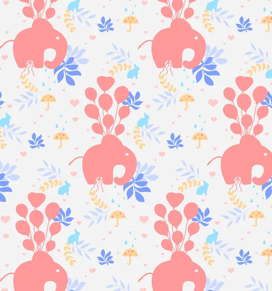 Seamless Pattern Cute Elephant Floral Background Perfect Textile Wallpaper Print — Stock Photo, Image