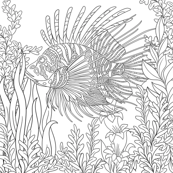 Zentangle gestileerde zebrafish (lionfish) — Stockvector