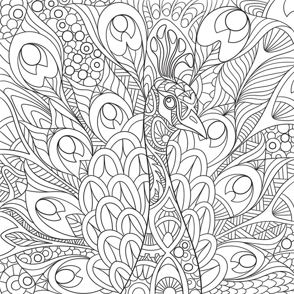 Pavo real estilizado Zentangle — Vector de stock