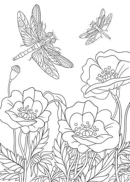 Insetto libellula stilizzato Zentangle — Vettoriale Stock