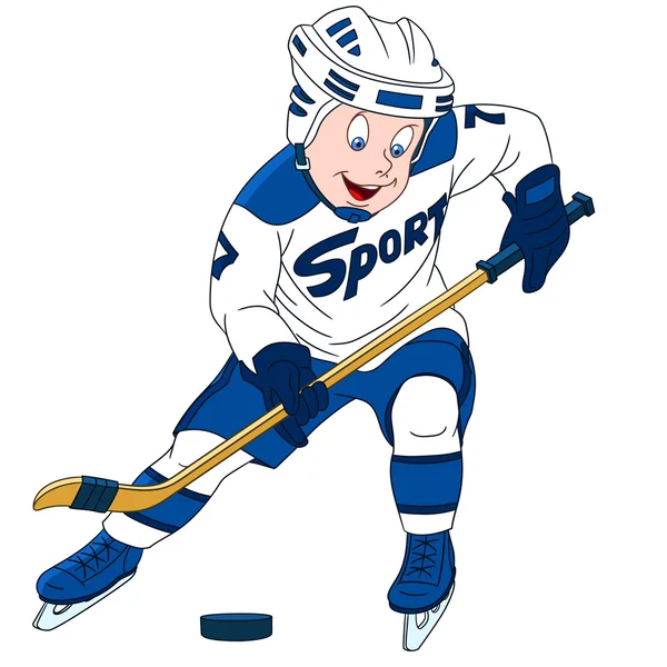 Mignon dessin animé garçon joueur de hockey — Image vectorielle