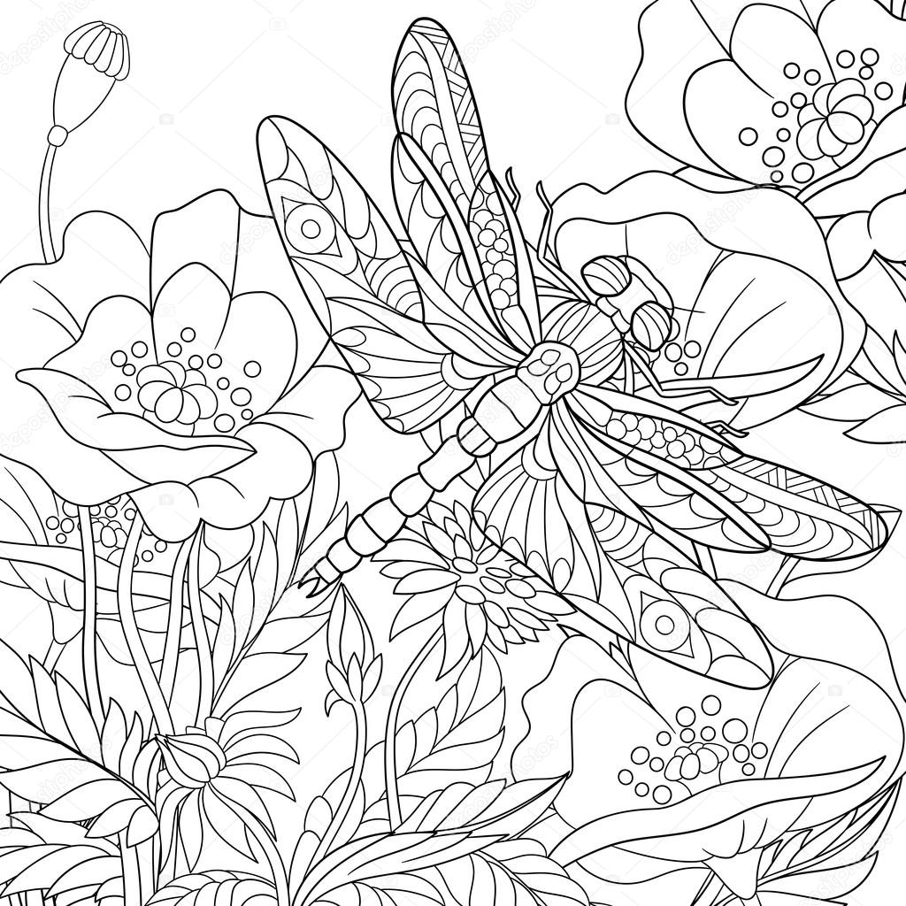 Zentangle stylized dragonfly insect