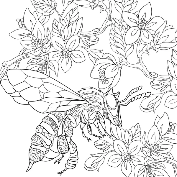 Zentangle 様式化された蜂昆虫 — ストックベクタ
