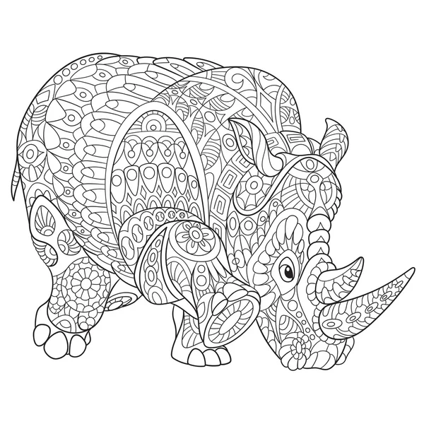 Rinoceronte stilizzato Zentangle — Vettoriale Stock