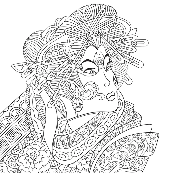 Zentangle gestileerde geisha vrouw — Stockvector