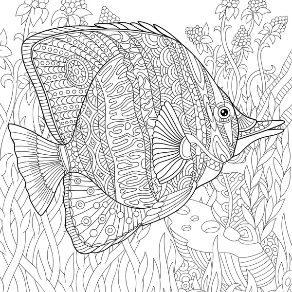 Zentangle stilisierter Schmetterlingsfisch — Stockvektor