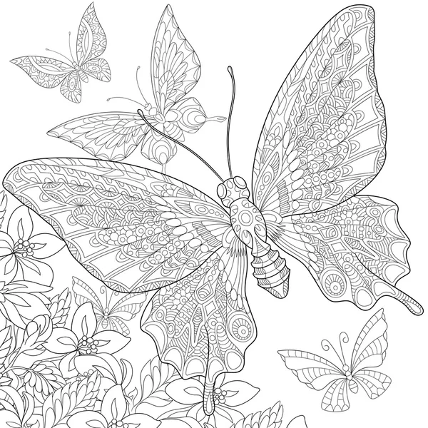 Zentangle gestileerde vlinders — Stockvector