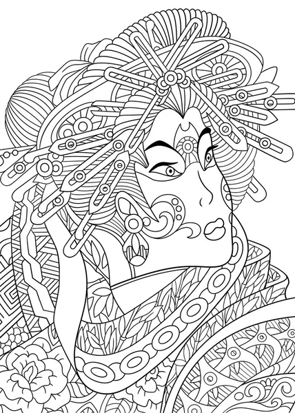 Zentangle 程式化的艺妓女人 — 图库矢量图片