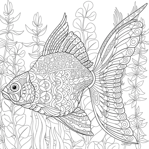 Pesce rosso stilizzato Zentangle — Vettoriale Stock