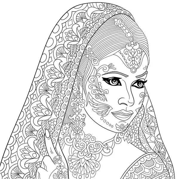 Zentangle mujer india estilizada — Vector de stock