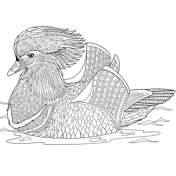 Canard mandarin stylisé Zentangle — Image vectorielle