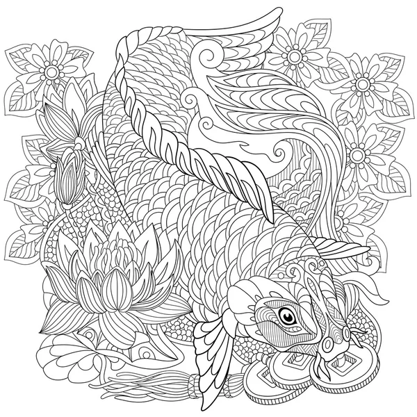 程式化的 Zentangle 锦鲤 — 图库矢量图片