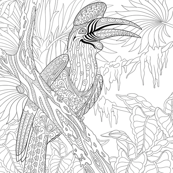 Zentangle stylizowane nosorożec hornbill ptak (Buceros nosorożec) — Wektor stockowy