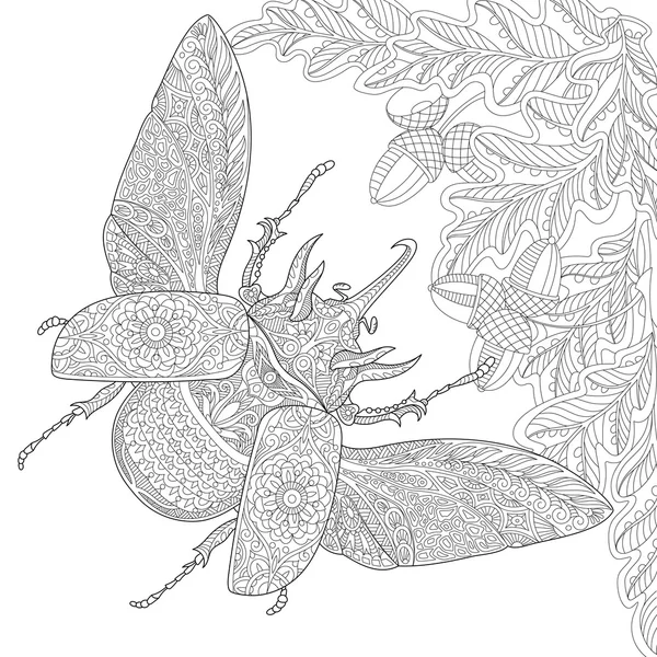 Kumbang badak bergaya Zentangle - Stok Vektor