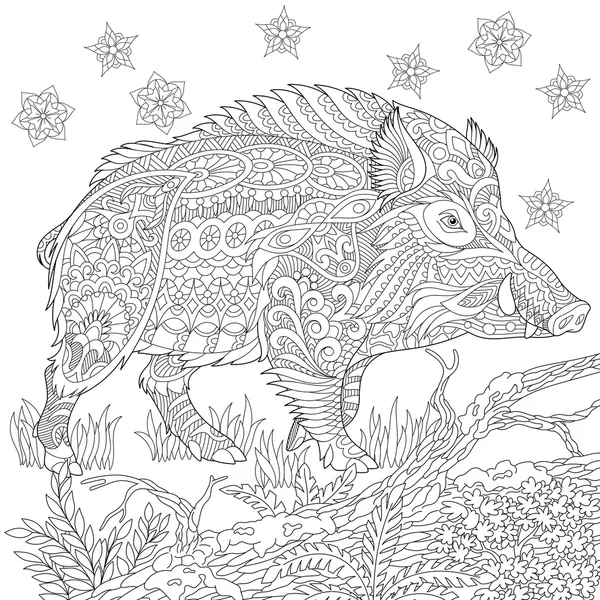 Zentangle stilizált vaddisznó — Stock Vector