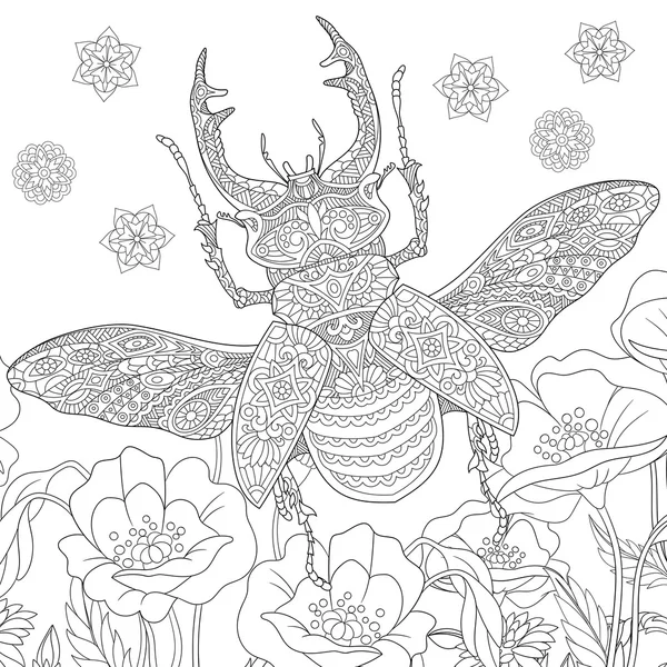 Zentangle stylized stag-beetle (Lucanus cervus) — Stock Vector