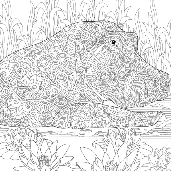 Hipopótamo estilizado de Zentangle (hipopótamo ) — Archivo Imágenes Vectoriales