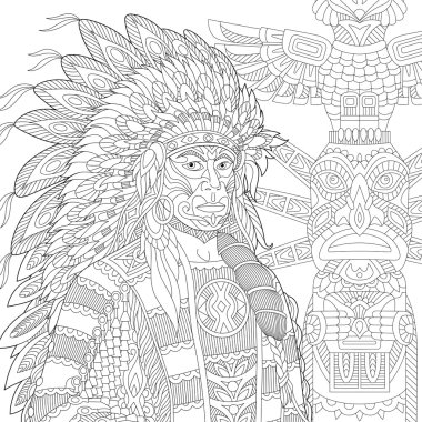 Zentangle Amerikan yerlilerinin liderini stilize etti 