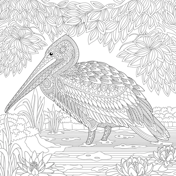 Zentangle stylized pelican bird — Stock Vector