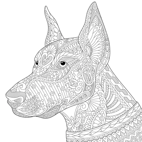 Zentangle stilisierter Dobermann Pinscher Hund — Stockvektor