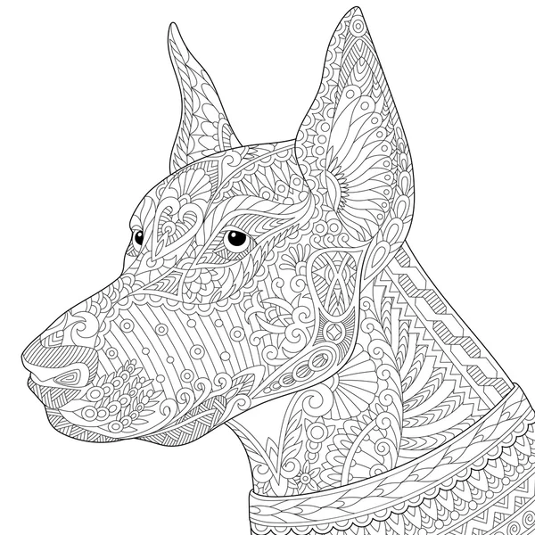 Zentangle estilizado doberman pinscher dog — Vector de stock