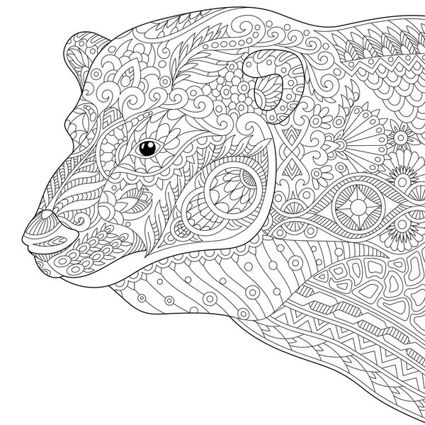 程式化的 Zentangle 北极熊 — 图库矢量图片