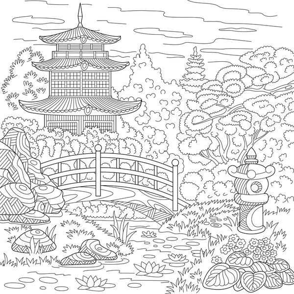 Zentangle stilize pagoda — Stok Vektör