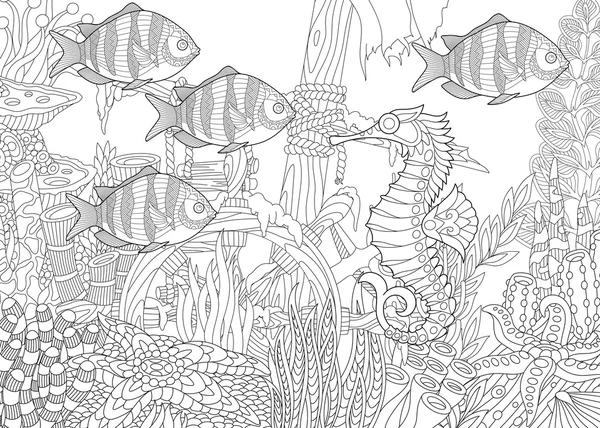 Zentangle stilisiertes Aquarium — Stockvektor