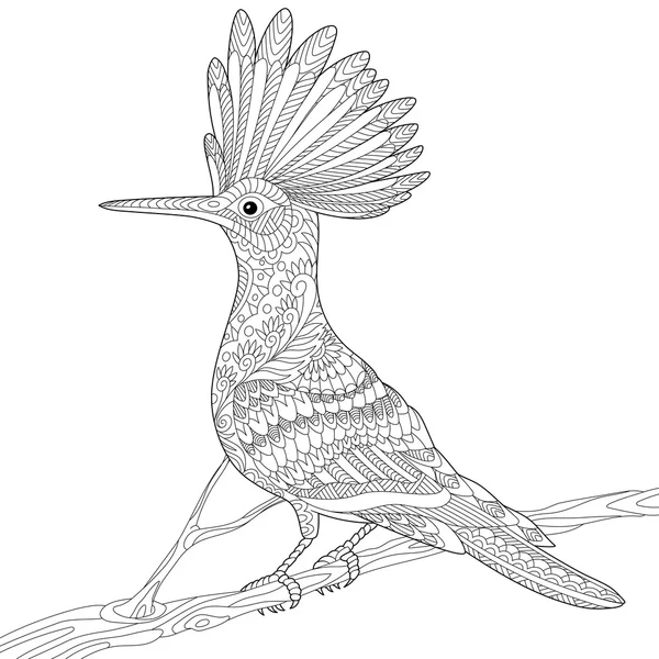 Hoopoe bergaya Zentangle - Stok Vektor