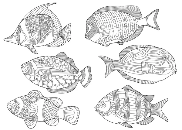Zentangle stylized tropical fishes — Stock Vector