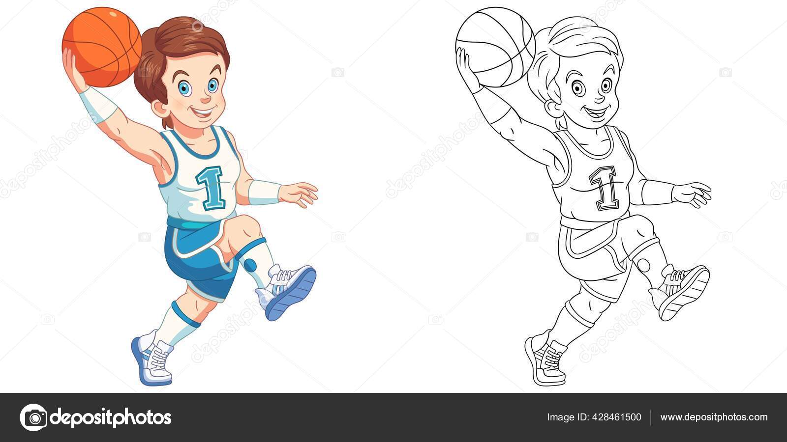 Menino com bola de basquete para colorir - Imprimir Desenhos