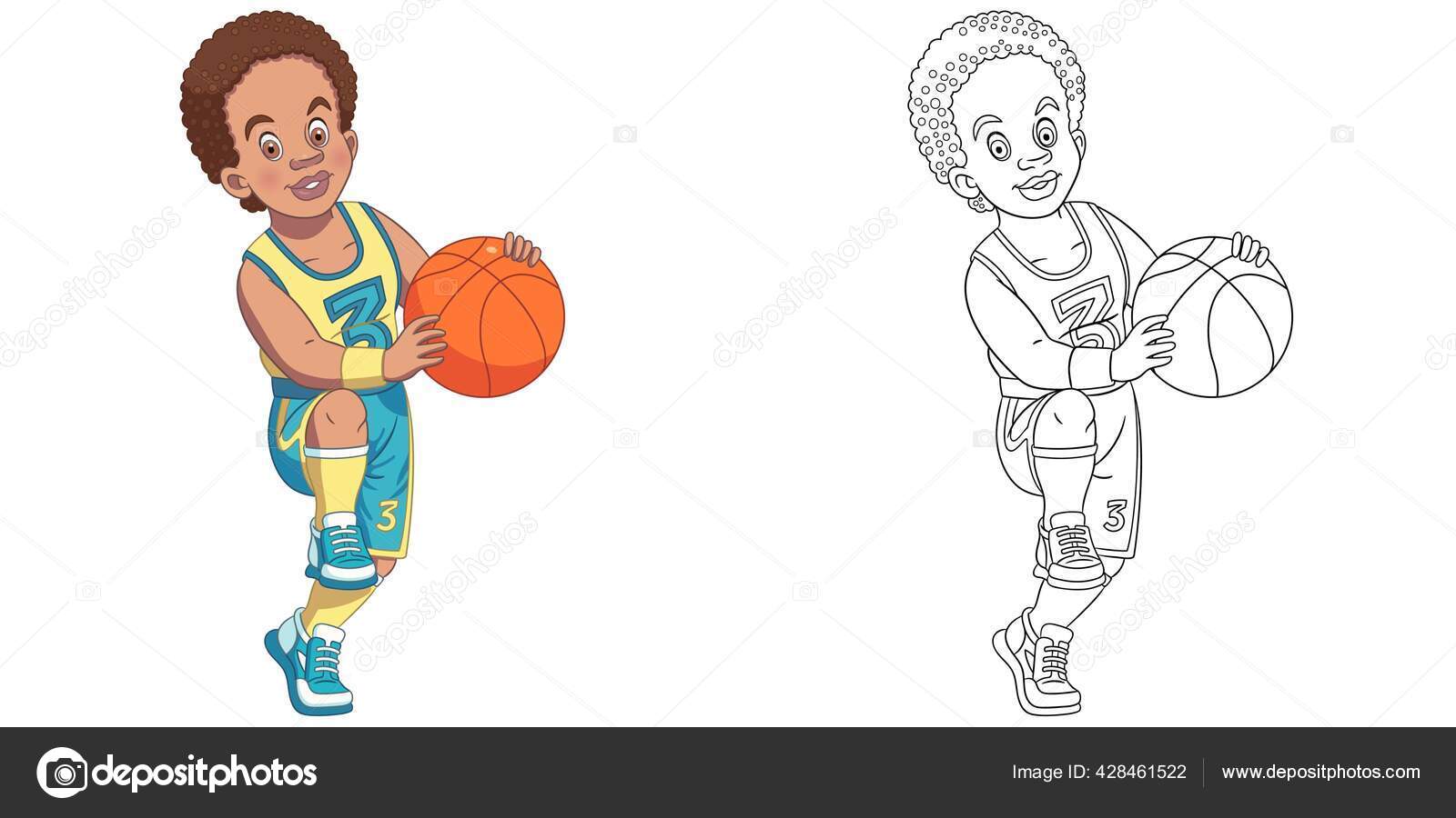 Menino com bola de basquete para colorir - Imprimir Desenhos