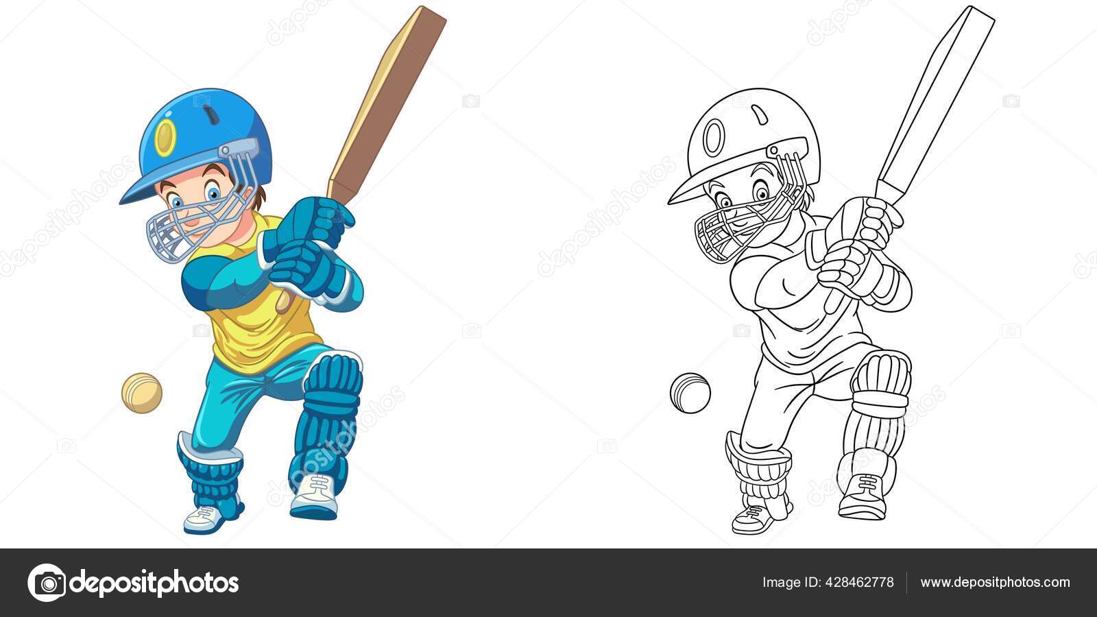 Cricket Player Batsman Batting Drawing, Stock Vector, Vector And Low Budget  Royalty Free Image. Pic. ESY-021559488 | agefotostock