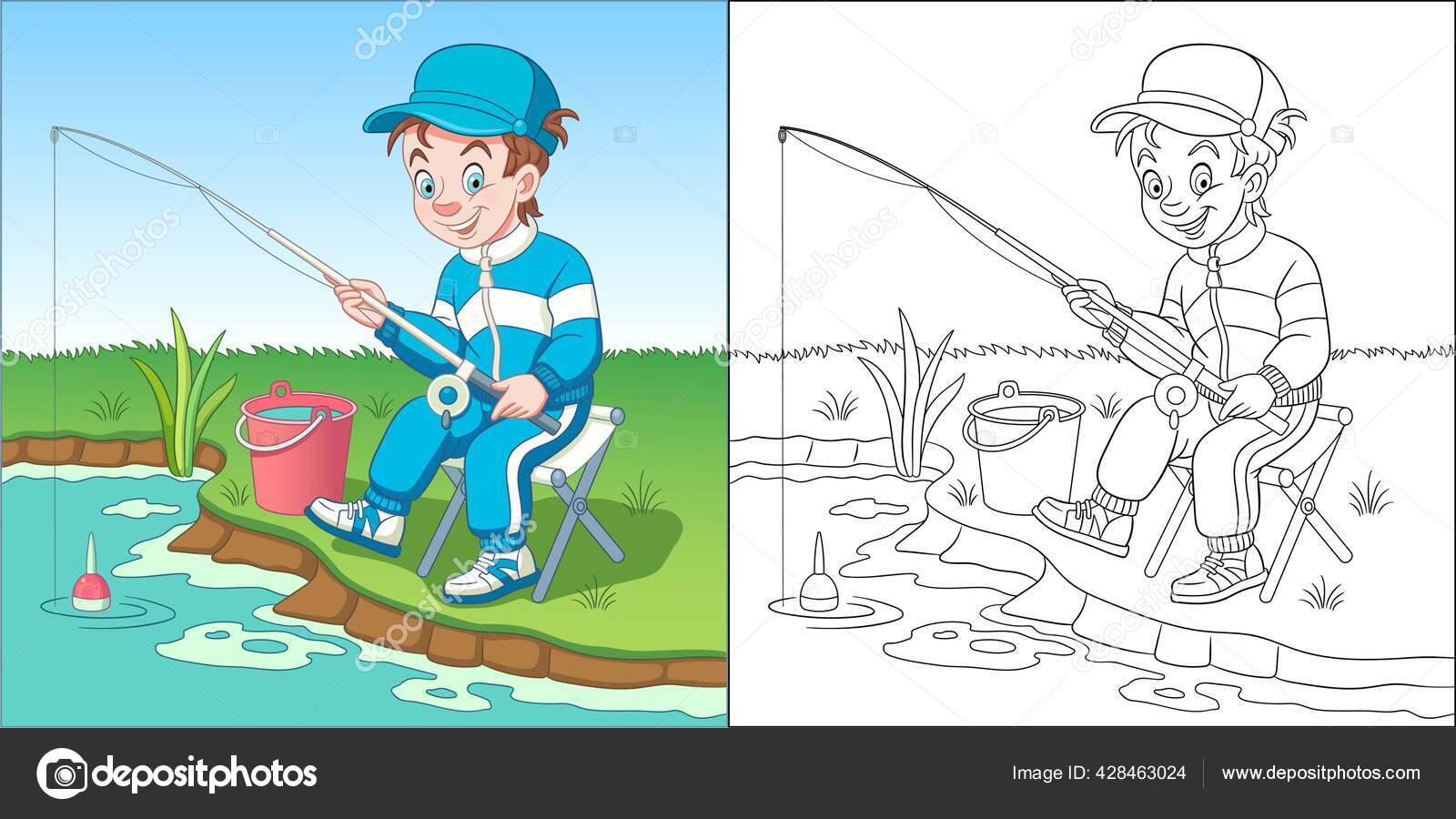 Coloring Page Boy Fishing Line Art Drawing Kids Activity Coloring Stock  Vector by ©Sybirko 428463024