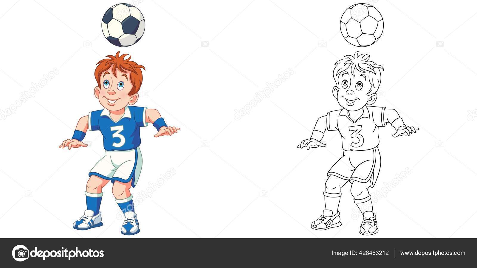 Desenho Para Colorir Com Menino Jogando Futebol Desenho Arte Linha  vetor(es) de stock de ©Sybirko 428463212