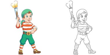 Korsanla boyama sayfası. Çocuk aktivite boyama kitabı için çizgi çizimi. Renkli klip sanatı. Vektör illüstrasyonu.