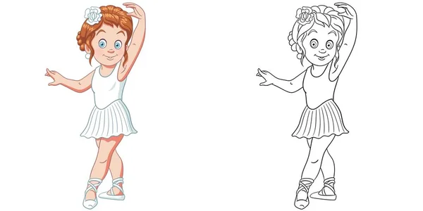 Malvorlage Mit Ballerina Mädchen Linienzeichnung Für Kinder Aktivität Malbuch Bunte — Stockvektor