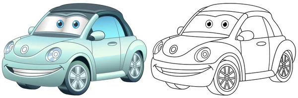 Färgläggning Sida Med Minibil Line Konst Teckning För Barn Aktivitet — Stock vektor