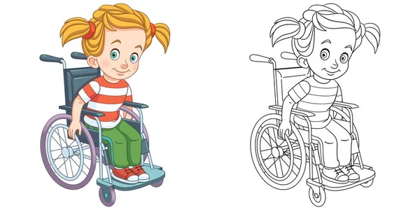 Χρωματισμός Σελίδας Ανάπηρο Κορίτσι Αναπηρική Καρέκλα Γραμμικό Σχέδιο Τέχνης Για — Διανυσματικό Αρχείο