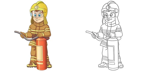 Malvorlage Mit Feuerwehrmann Linienzeichnung Für Kinder Aktivität Malbuch Bunte Clip — Stockvektor
