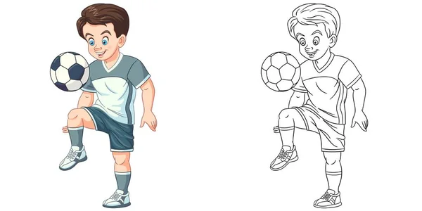 Dibujo Para Colorear Con Niño Jugando Fútbol Dibujo Línea Arte — Vector de stock