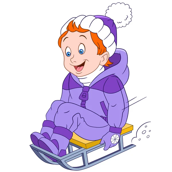 Glücklicher Cartoon-Junge auf einem Schlitten — Stockvektor