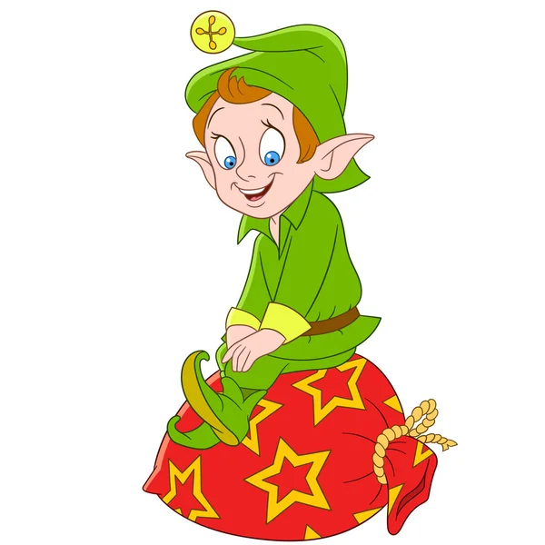 Elf Świętego Mikołaja kreskówka lub pomocnik Świętego Mikołaja — Wektor stockowy