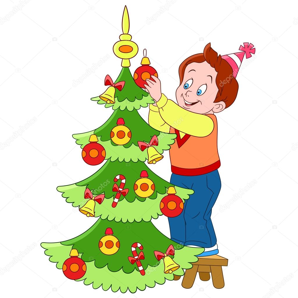 Cute Cartoon Boy And Xmas Tree Stock Vector C Sybirko